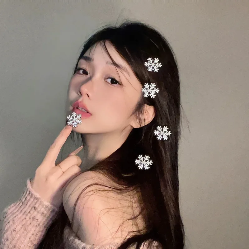 1/20pcs Fiocco di neve Perla Clip di capelli Lucido Natale Forcine Bobby Pin per le donne Moda Carino Perla Barrettes Copricapi Accessorio