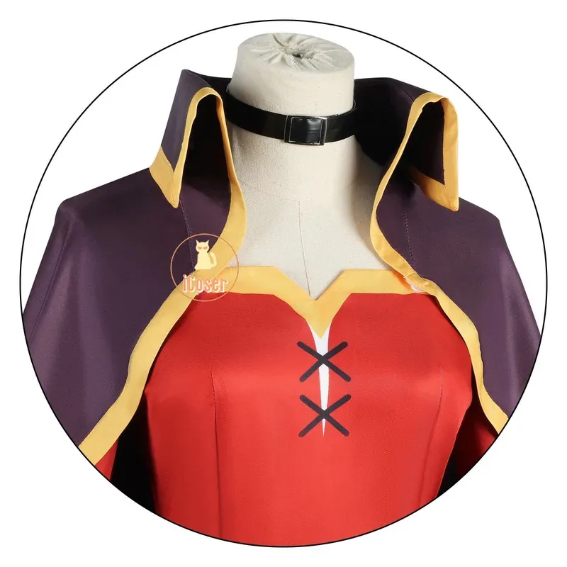 Disfraz de Anime KonoSuba Megumin para mujer, peluca, disfraz clásico de bruja, uniforme, capa, sombrero, venda para los ojos, medias para fiesta de Halloween