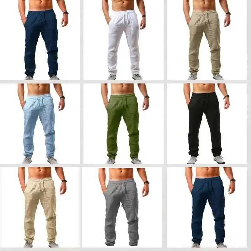 2025 Spring and Summer New Men Breathable Pure Cotton Pants Outdoor Sports Slow Running Straight Tube Loose Wide Leg Pants