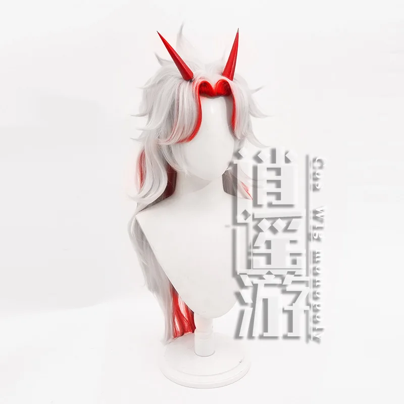 Peluca de Anime Arataki ltto Cos, Genshin Impact, 85CM, color blanco y rojo, pelo sintético resistente al calor, pelucas de Cosplay para fiesta de Halloween y sombrero