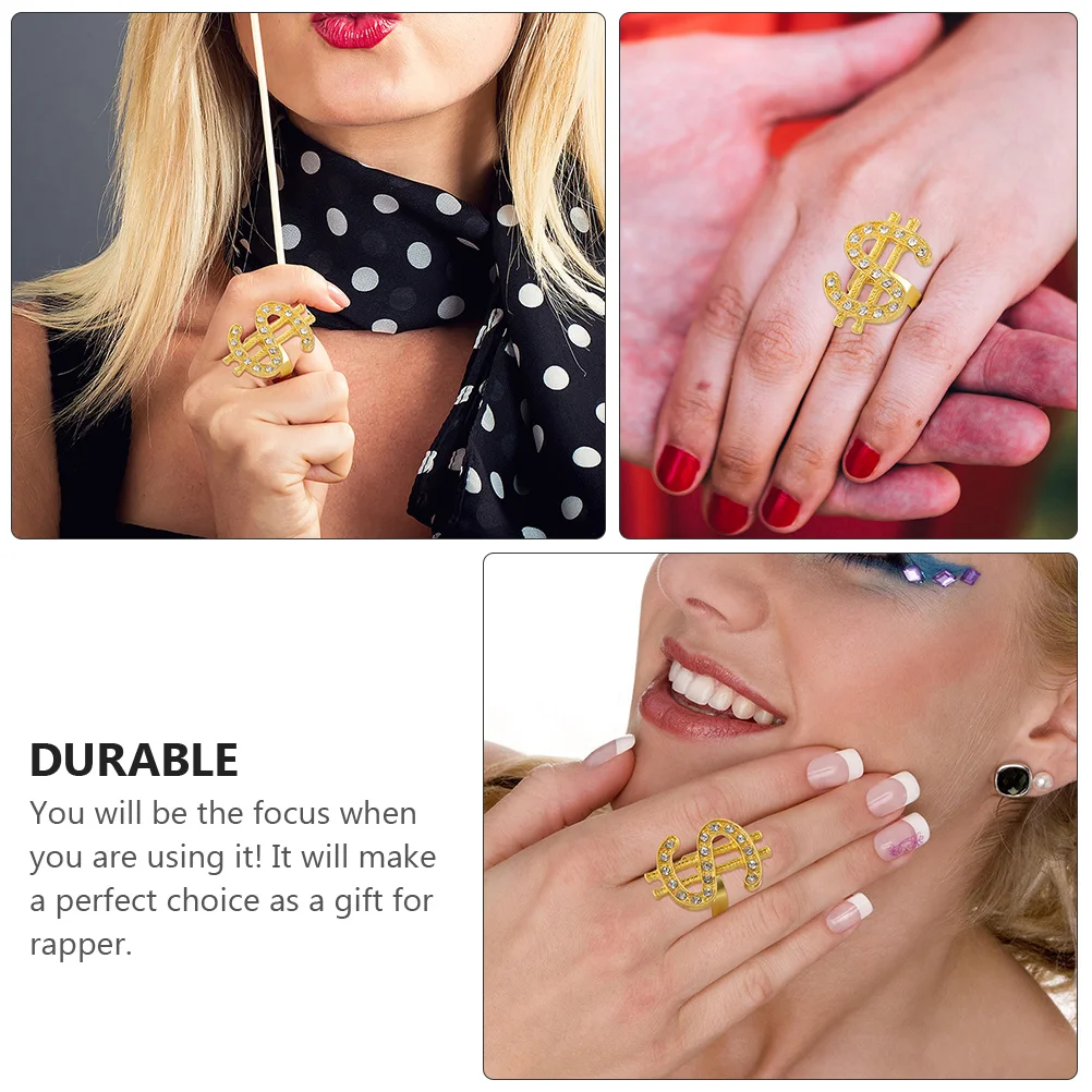 

4Pcs Hip-Hop Dollar Sign Rings Stylish Zinc Alloy Fashion Finger Rings Rapper Costume Accessories Hip-Hop Golden Ring