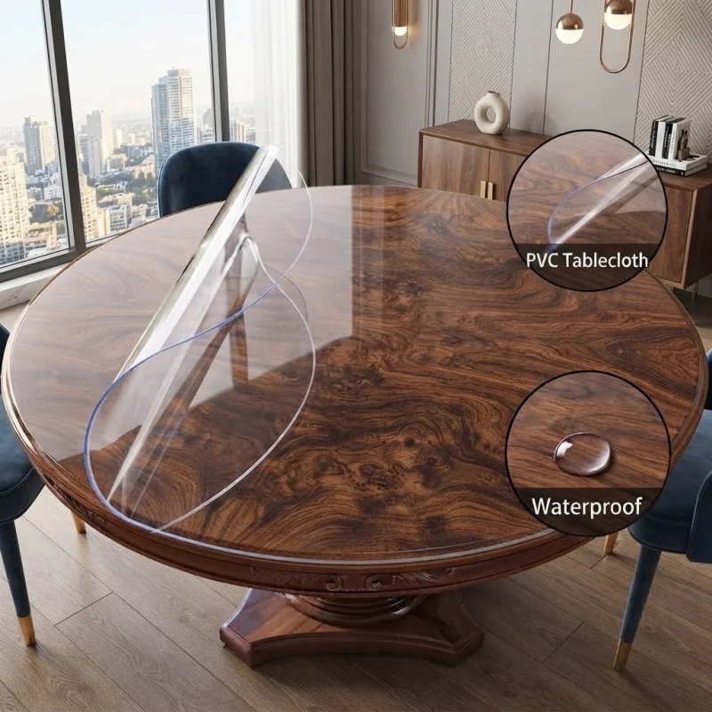 128/133/135cm Clear Round PVC Tablecloth Protector 0.7mm Waterproof Transparent Desk Cover Mat Plastic Dining Table Protector