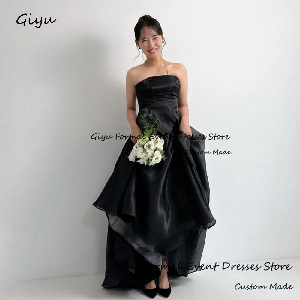 

Giyu A-line Black Korea Wedding Dress Photo Shoot Strapless Floor-Length Bridal Gown Sleeveless Vestidos De Novias 2024