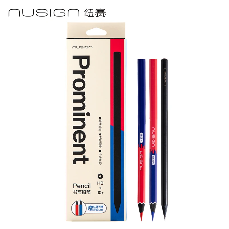 12PCS Lead-Free Erasable Pencils Set Deli Nusign NS791 10 HB + Blue & Red Colored Pencils Multi-application for School Office