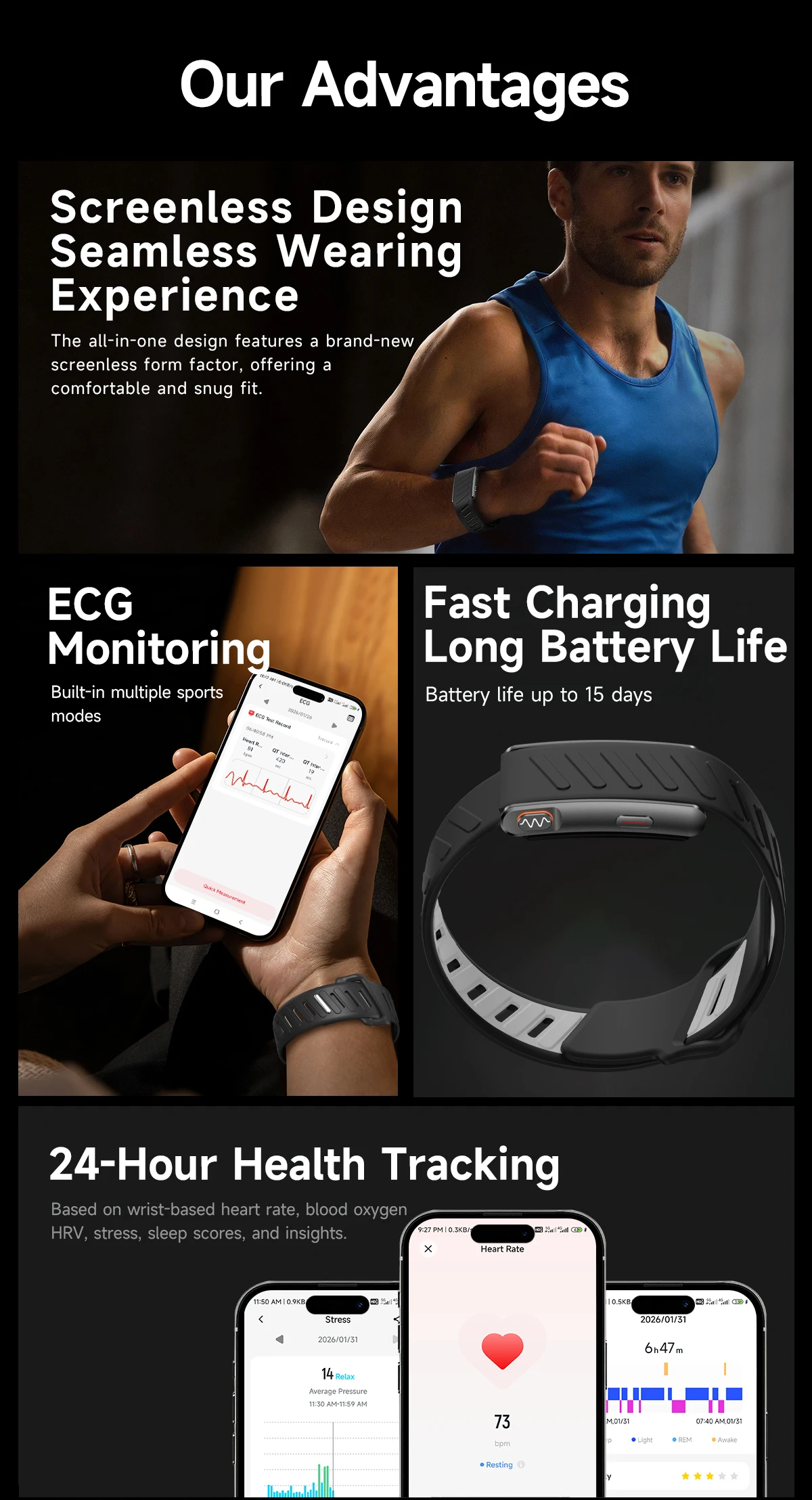 VWAR MG ECG+PPG Nursing Grade Smart Bracelet HRV Body Fat BMI Smart Band Body Temperature Men Women Health Sports Fitness Watch
