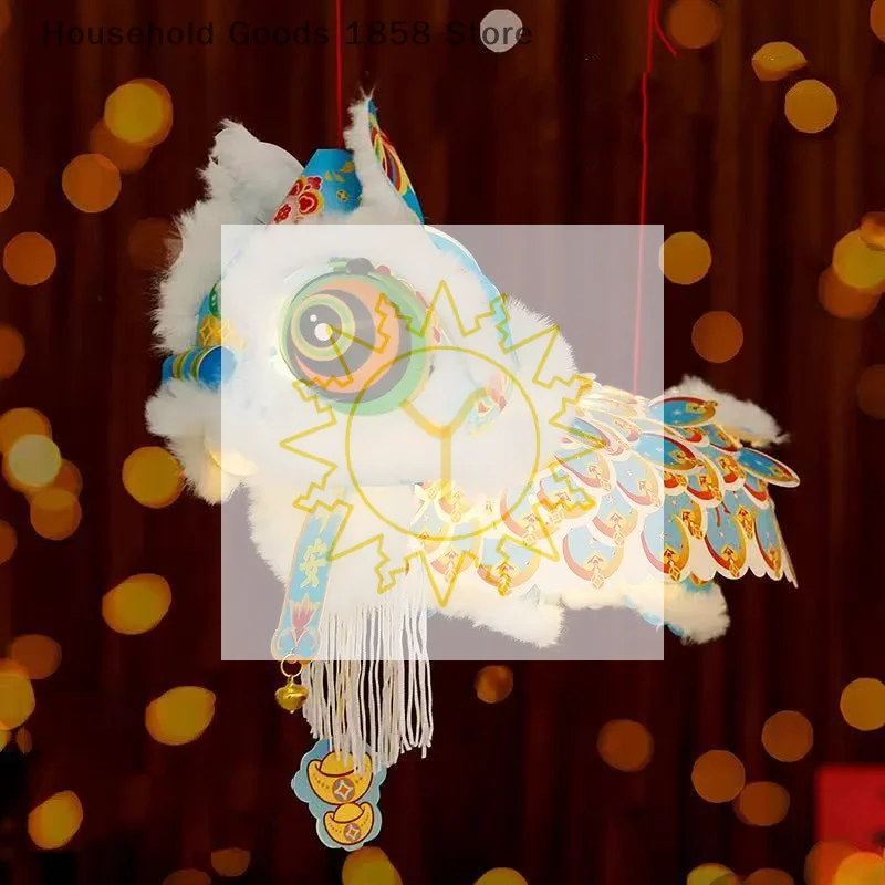 2026 Chinese New Year Lion Dance Lantern Waterproof Ancient Handmade Lantern DIY Material Package With Tassel Luminous Lantern