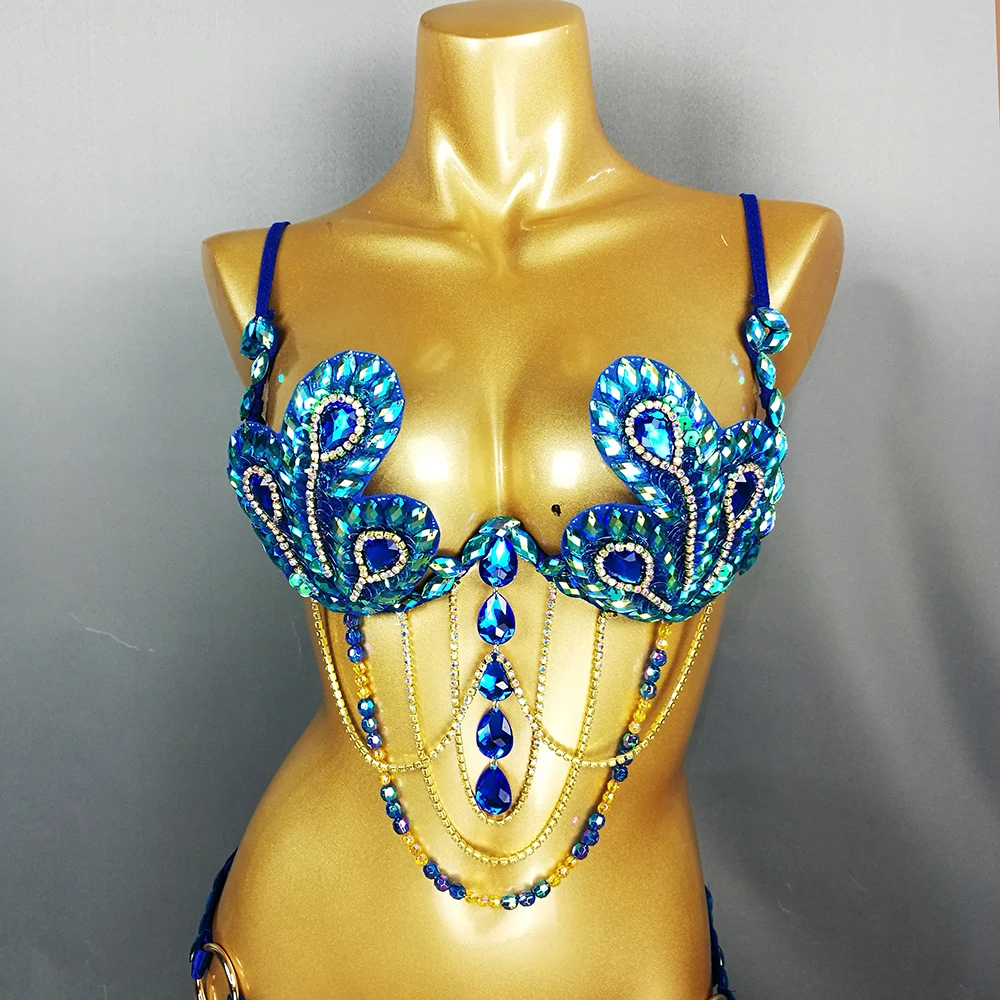 New Samba Carnival Wire Carnival Wire Bra Waist Belt 2pcs/Set Belly Dance Wear Professional Sexy Stage Rainbow stones CB010
