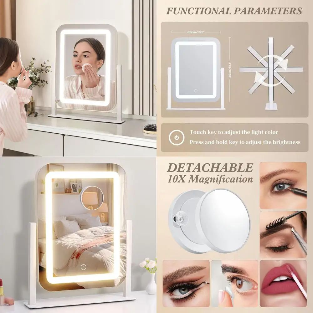 12 x 14,6 LED-Kosmetikspiegel mit Touch-Steuerung und 3 einstellbaren Lichtmodi für Schminktische, Schlafzimmer und Ankleidezimmer