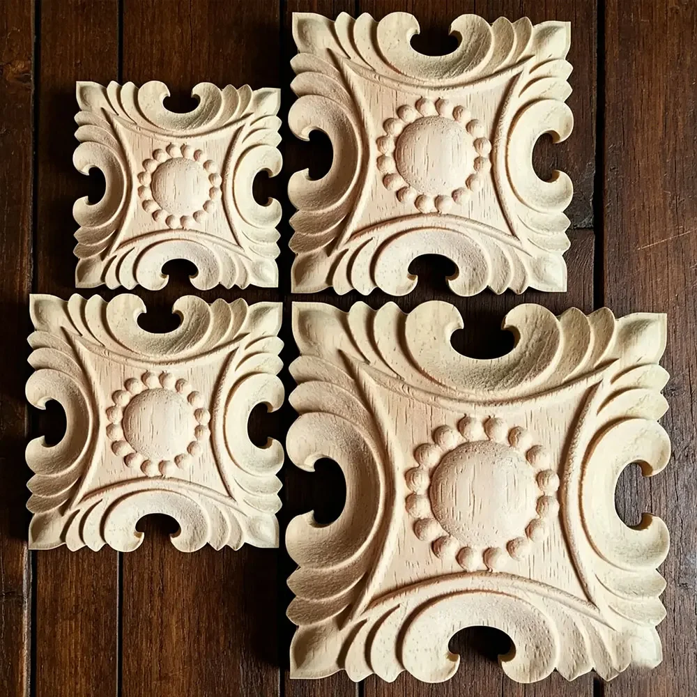 6/8/10/15cm Vintage Home Decoration Accessories Decor Floral Carved Corner Wood Applique Wall Door Cabinet Furniture Decorative