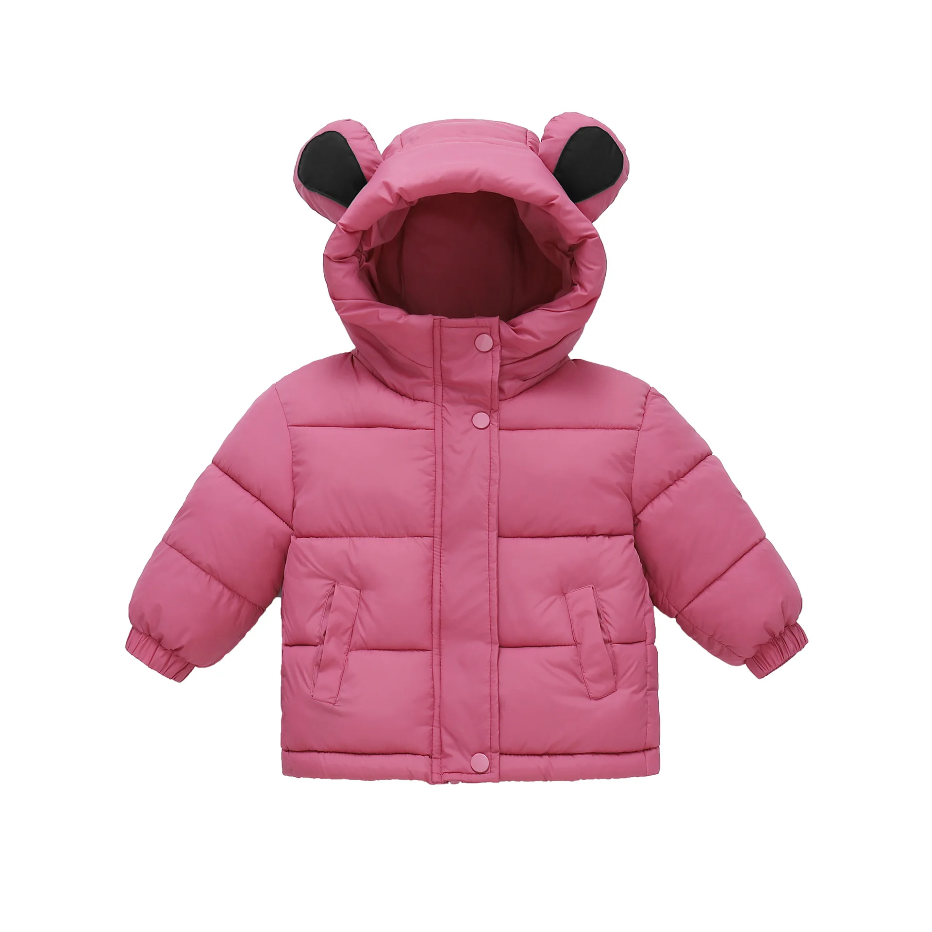 

Winter 2025 Toddlers Children Parkas Solid Full Sleeve Warm Thicken Jacket Coat Cute Ear Hooded Zipper Outerwear Kids Down Parka