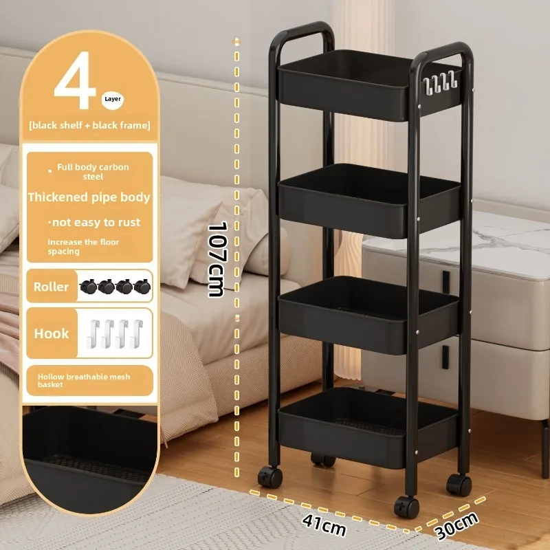 Labeling Compatible Movable Multi Layer Wheeled Storage Cart Kitchen Organizer Snack Rack Floor Standing Utility Cart Kitchen