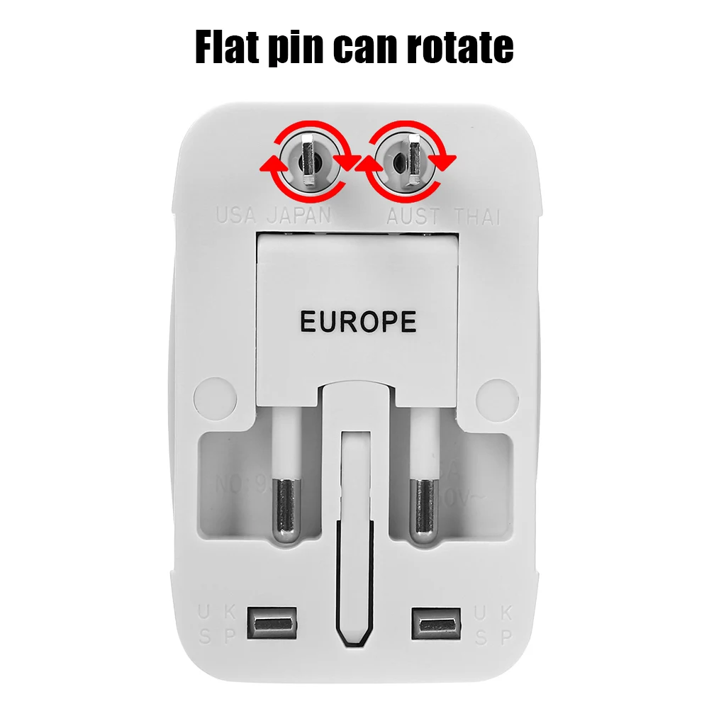 Universal World Travel 2 USB Port All in One AC Power Charger Adapter International Plug Adapter AU US UK EU Converter