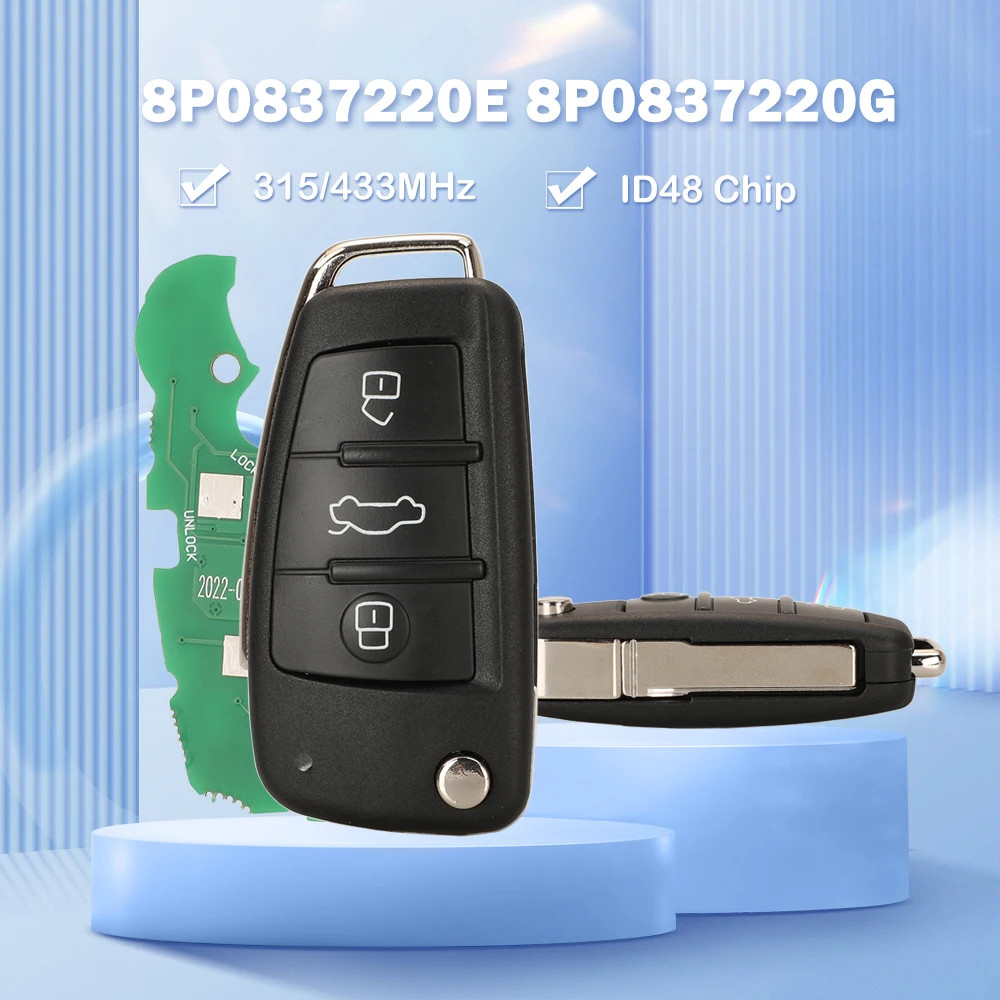 

jingyuqin 315/433MHz ID48 Chip Remote Car Key Fob For Audi A3 S3 S4 TT A4 A6 A8 NBG009272T 2674A-009272T 8P0837220E 8P0837220G