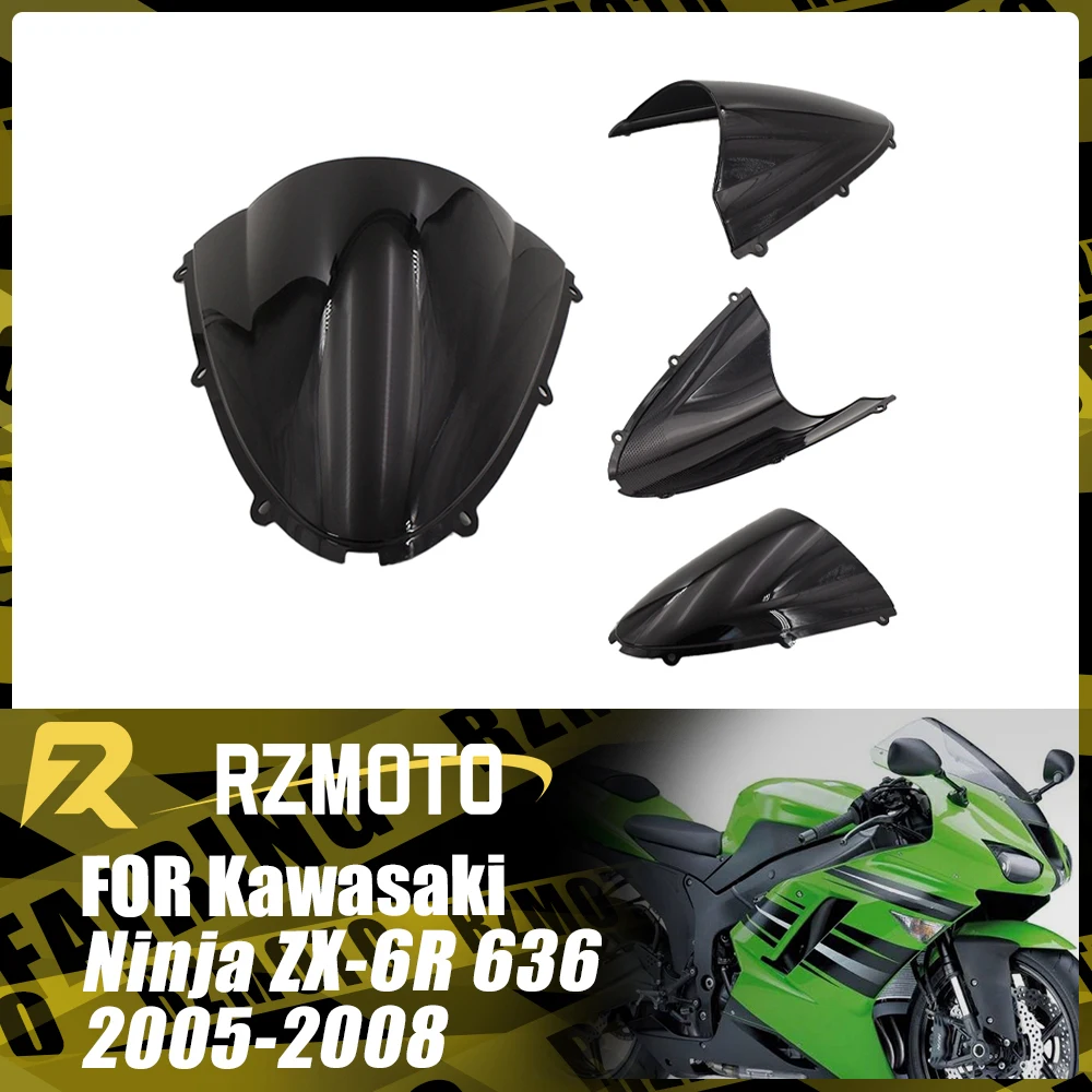 

Motorcycle Accessories Windshield For KAWASAKI NINJA ZX-6R 636 2005-2008 2006 2007 Front Double Bubble Wind Deflector Windscreen