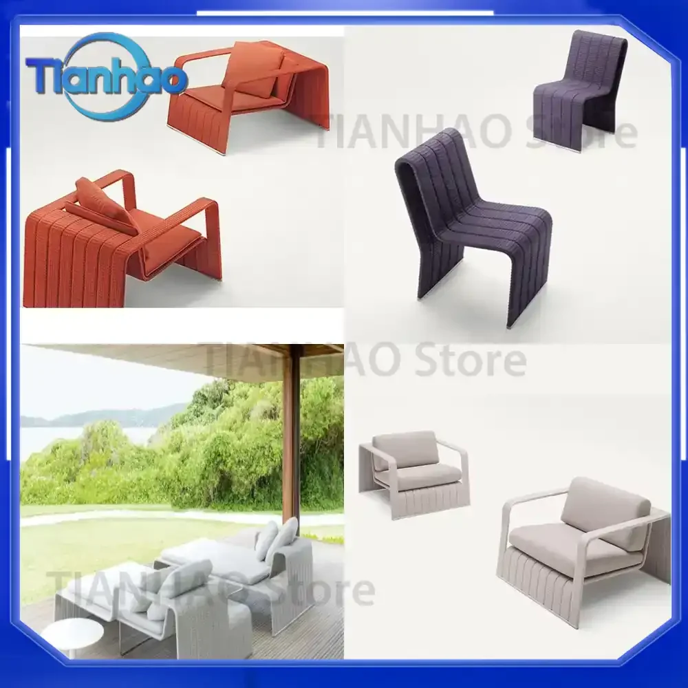 Outdoor Rattan Single Sofa for Outdoor Leisure Simple Furniture Courtyard Homestay Garden Creative Seaside Beach Bed