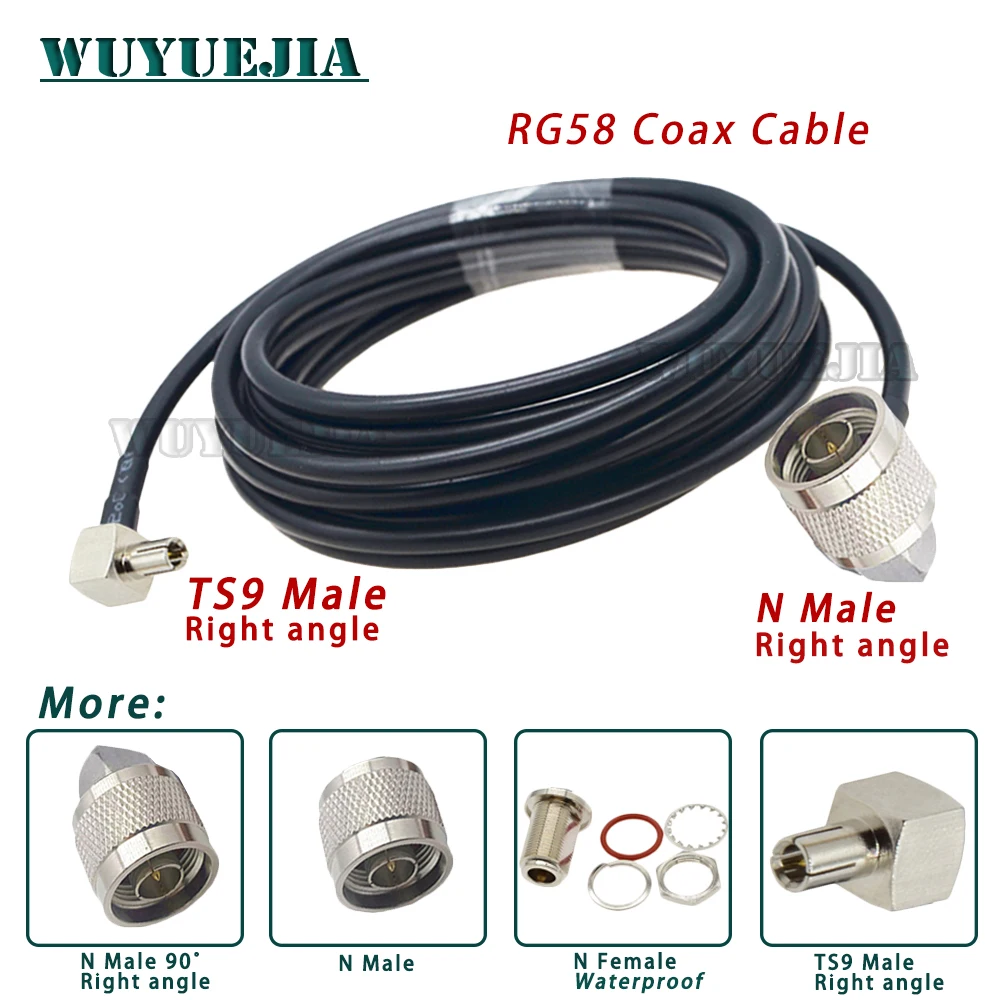 L16 N Type to TS9 Male Plug Right Angle Connector RG58 Waterproof N 50 ohm Jumper Cable WIFI Antenna Extension RF Coaxial Cable