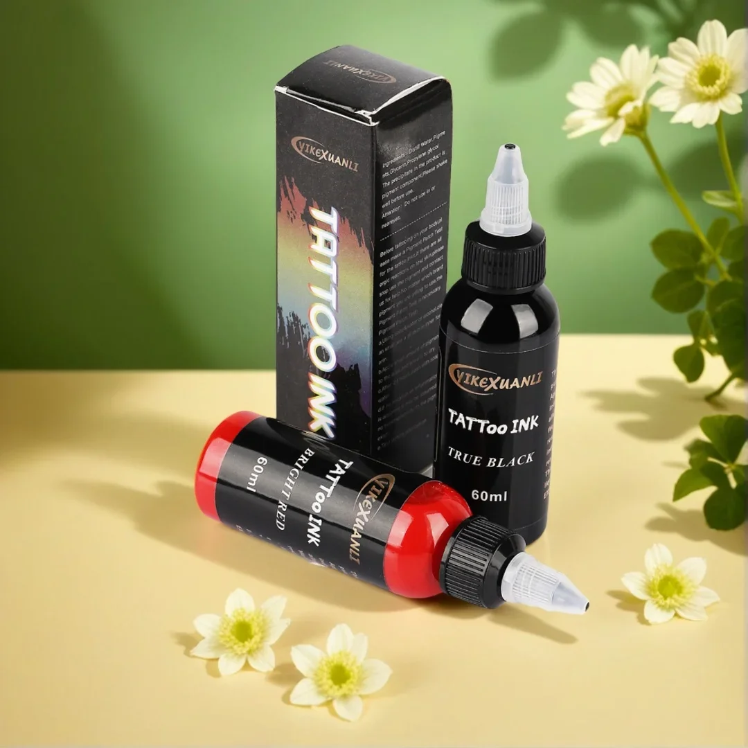 

2 pcs of 60ml tattoo ink in black and red, a professional body art tattoo set with a box, semi-permanent makeup tattoo supplies