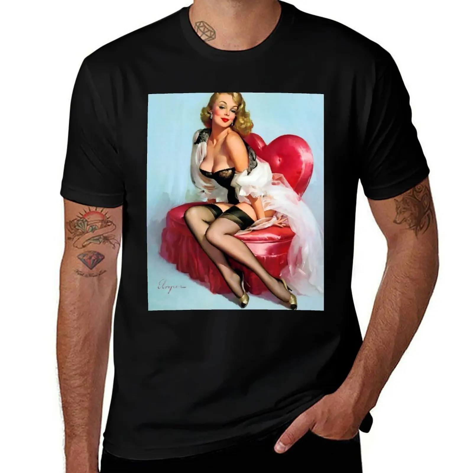 

Pin-Up Girl - Elvgren - винтажная футболка, футболки для мужчин, хлопковые забавные футболки для мужчин, футболка с графическими машинками