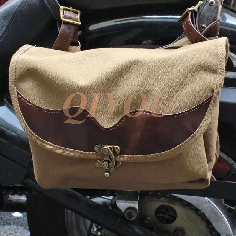 Motorcycle Saddlebags, Waterproof Canvas Side Bags Vintage Side Pouches Saddle Bags for Scooter Motorcycle, Black, Brown