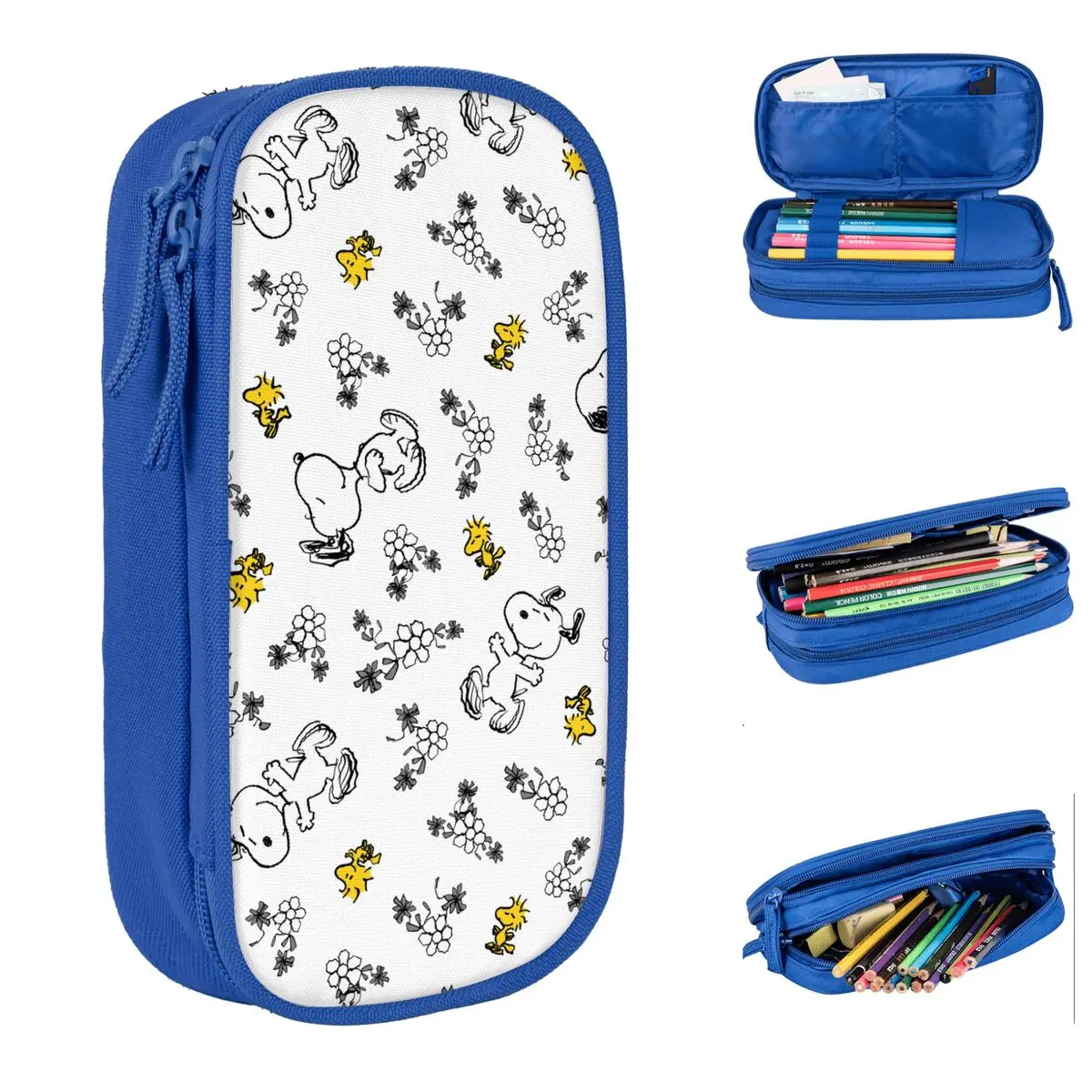 New Snoopy Woodstock Flower Pattern Pencil Case Pencilcases Pen for Student Large Storage Bag Office Gifts Stationery