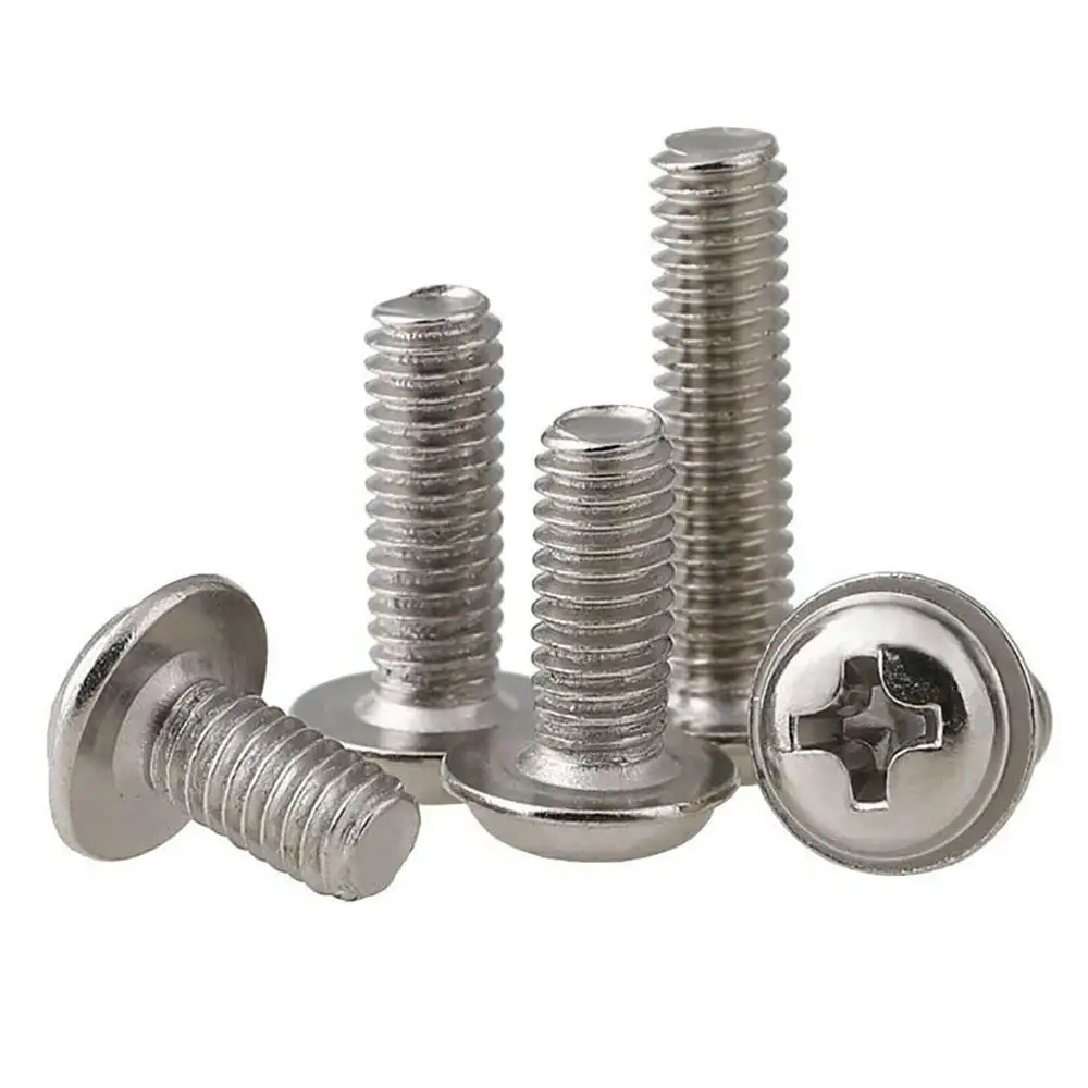 50pcs Black/Nickel Plated Stainless Steel Cross Recessed Round Head with Washer  Ring Screw Bolt M1.4/M1.7/M2/M2.5/M3/M3.5/M4