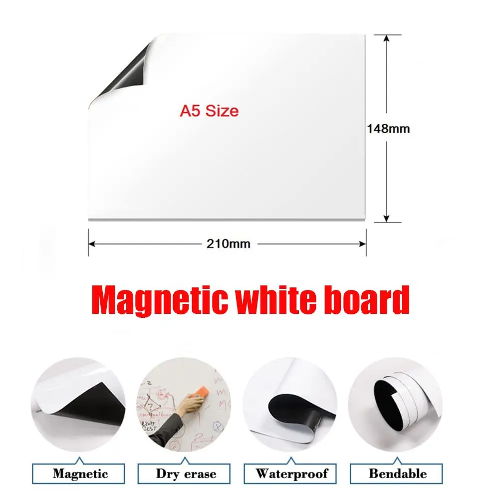 A5 Size Magnetic Whiteboard Fridge Dry Erase White Board Refrigerator Magnet Note Flexible Remind Message Boards