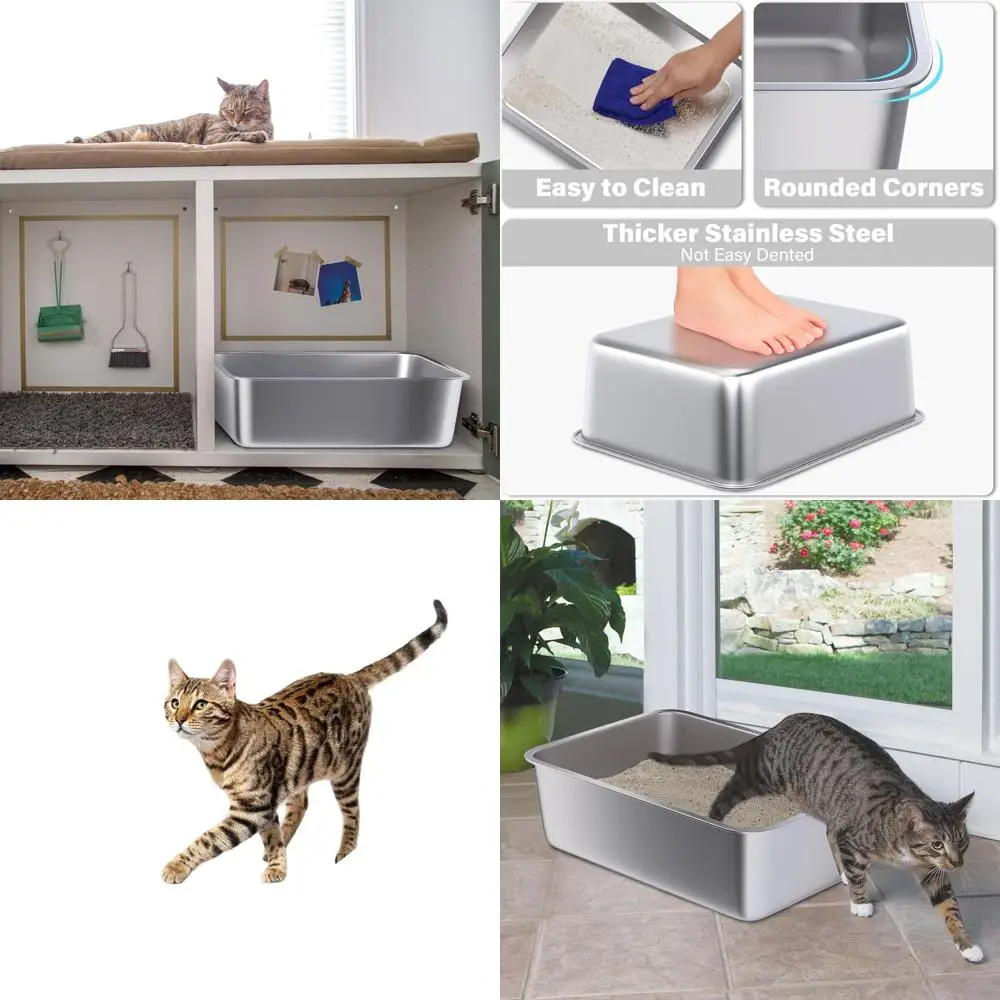 

Large 2-Pack Stainless Steel Litter Boxes, 20x14x6, Easy Clean, Odorless for Cats