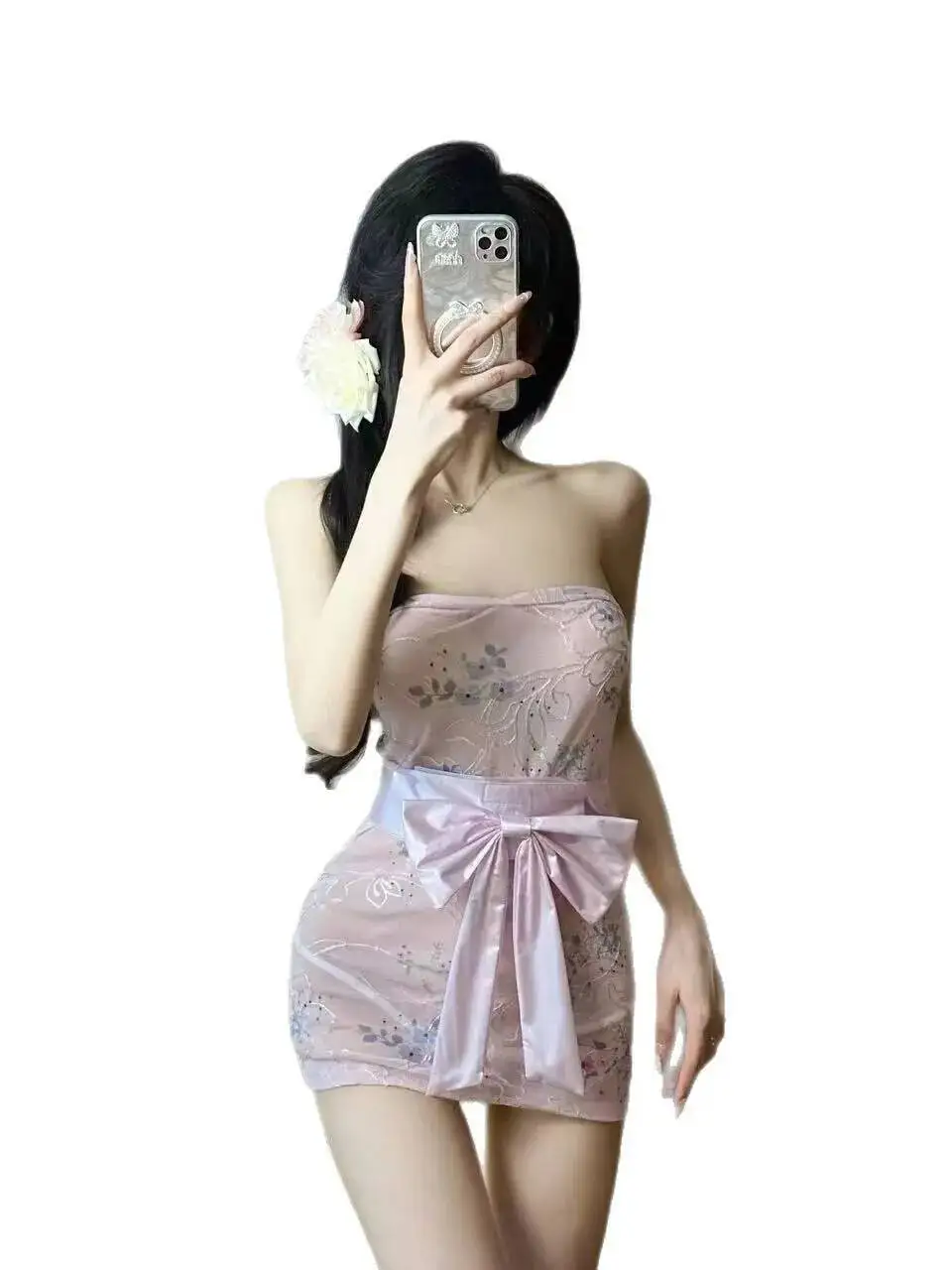 Robe Kimono transparente brodée sans bretelles, Sexy, moulante, épaules dénudées, dos nu, sans manches, XSZV