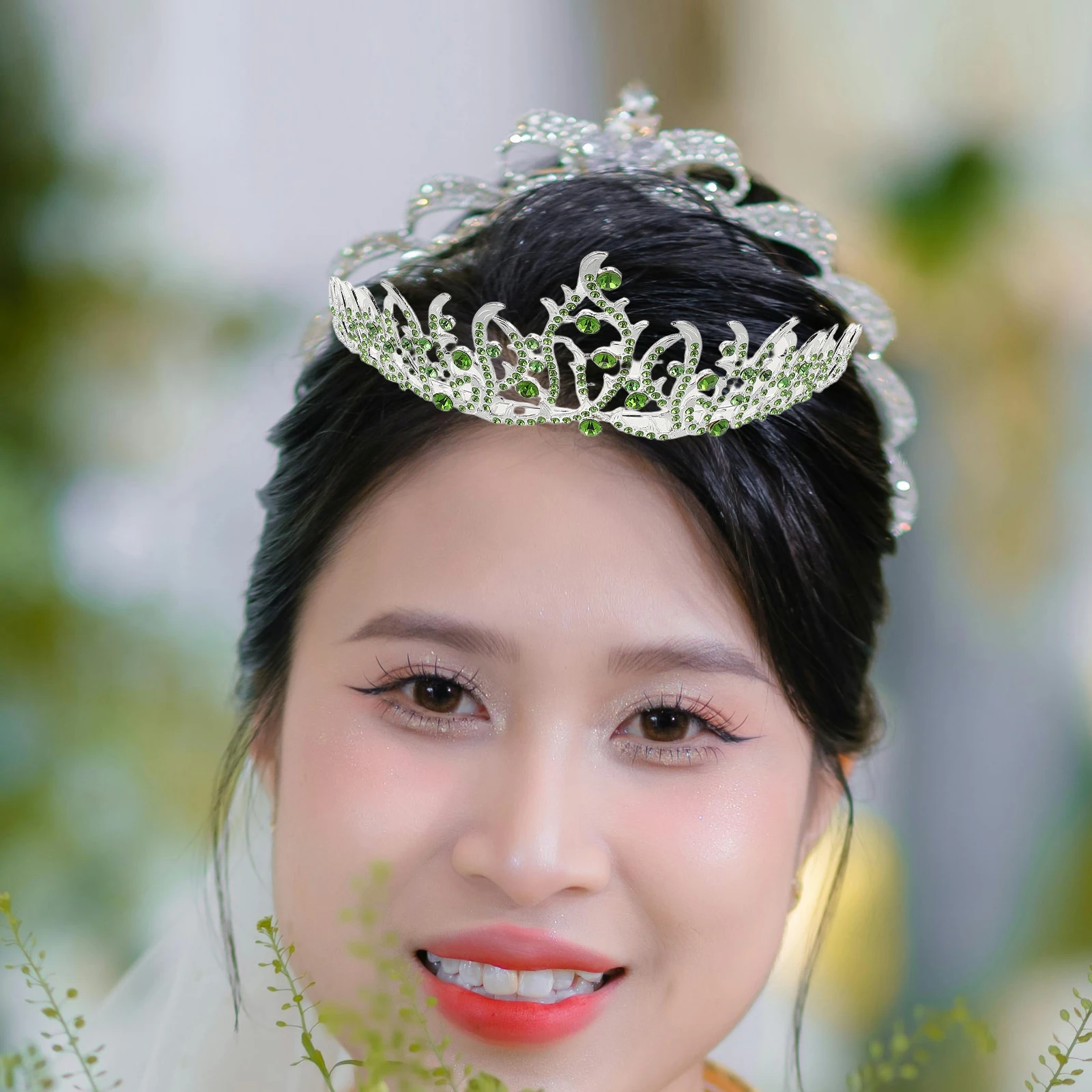 

Корона принцессы, свадебные аксессуары, повязка на голову с короной и стразами для девочек, украшения для волос для свадебной вечеринки, серебристо-зеленый цвет