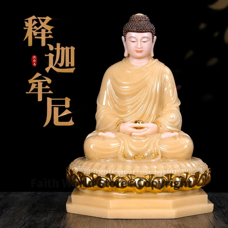 Southeast Asia Buddhism HOME temple high grade Sakyamuni Amitabha Buddha Patron saint jade statue bless safety health luck large