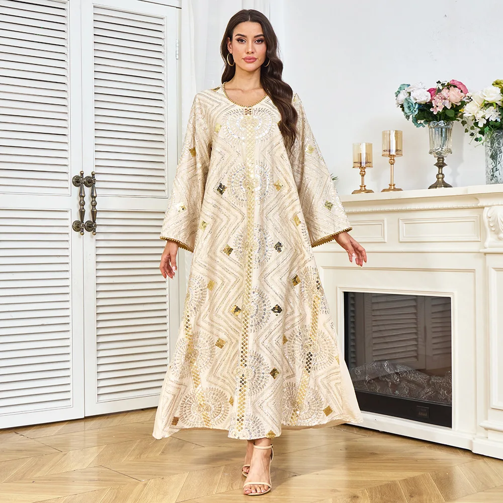 

Eid Abaya Women Dress Muslim Jalabiya Sequins Vestidos Largos Party Caftan Ramadan Long Dresses Dubai Kaftan Arab Robe 2025