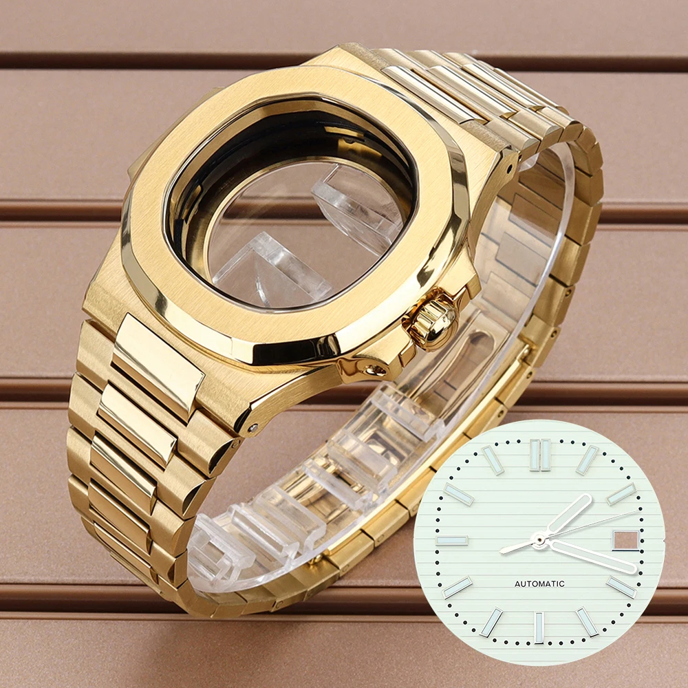 New 40mm Square NH35 Watch Case Parts Glass Back For Nautilus NH35 NH34/36 NH38 29.8mm Dial Sapphire Crystal 316L Steel Bracelet