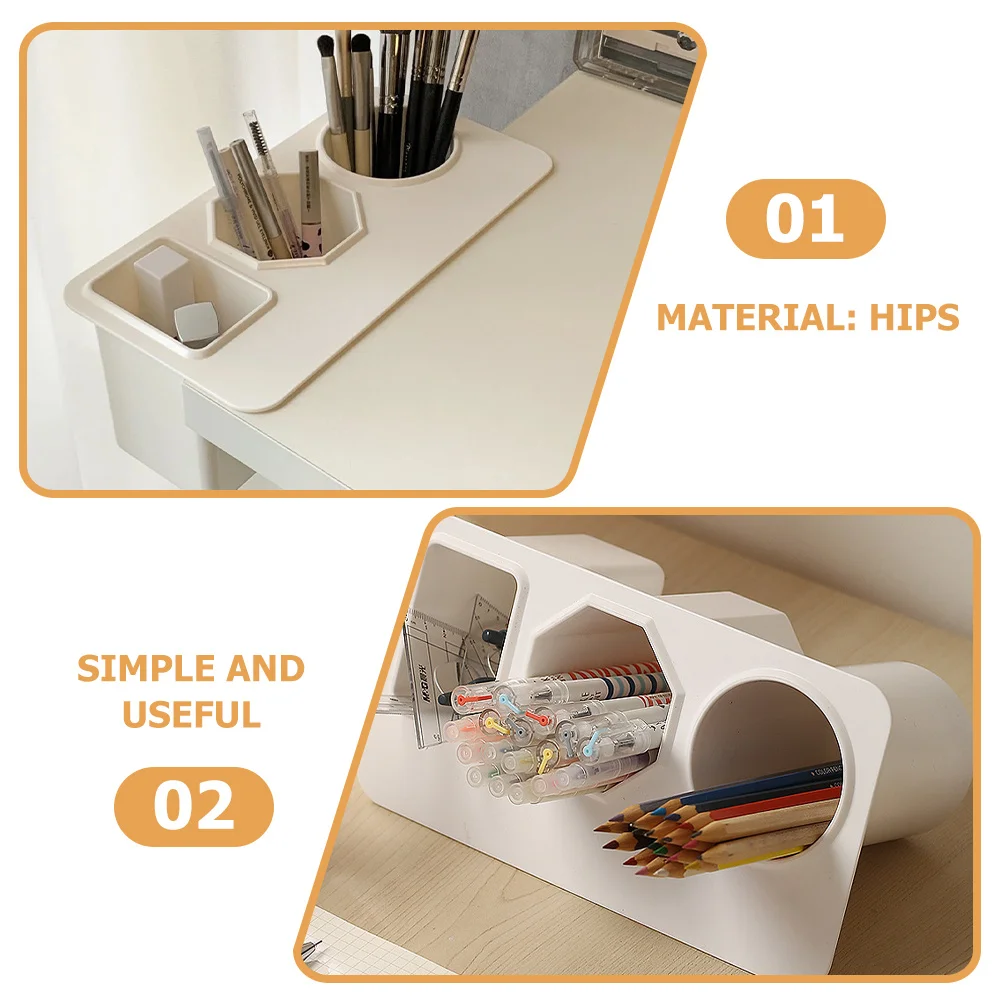 

Desk Side Storage Box 3-Compartment Polished Desktop Organizer Pen Holder for Home Office Cosmetics Stationery Organizer