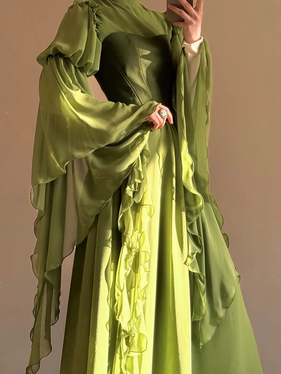 

Jingxin New een Evening Gown Heavy Work Waist Cinched Dr Long A-Line Skirt for Women Polyester Fiber Long Sve