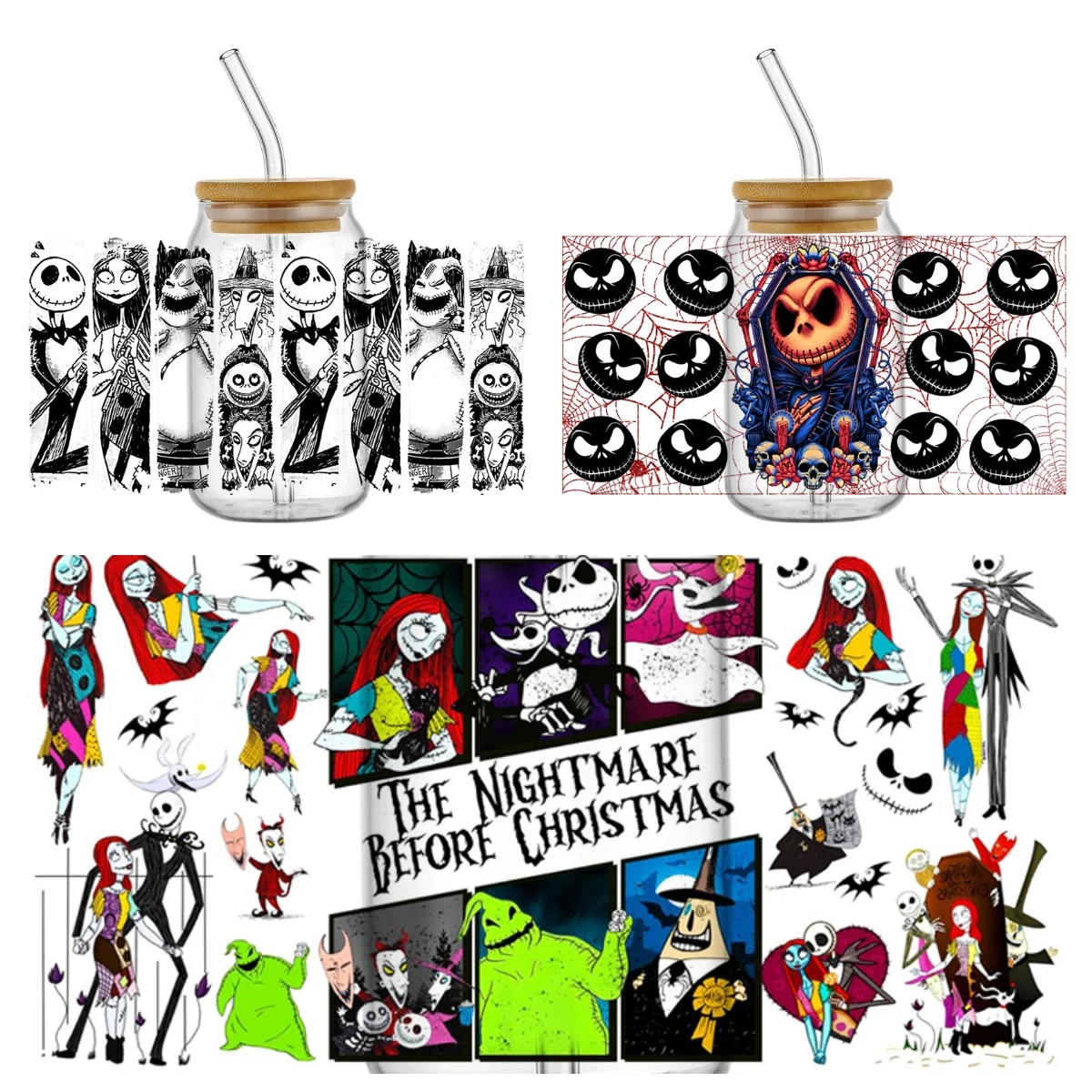 تصميم جديد Nightmara قبل عيد الميلاد مقاوم للماء لتقوم بها بنفسك الهاتف الكرتون الشارات ثلاثية الأبعاد نقل الأشعة فوق البنفسجية DTF ملصقات 16 أوقية نظارات كأس يلتف #1