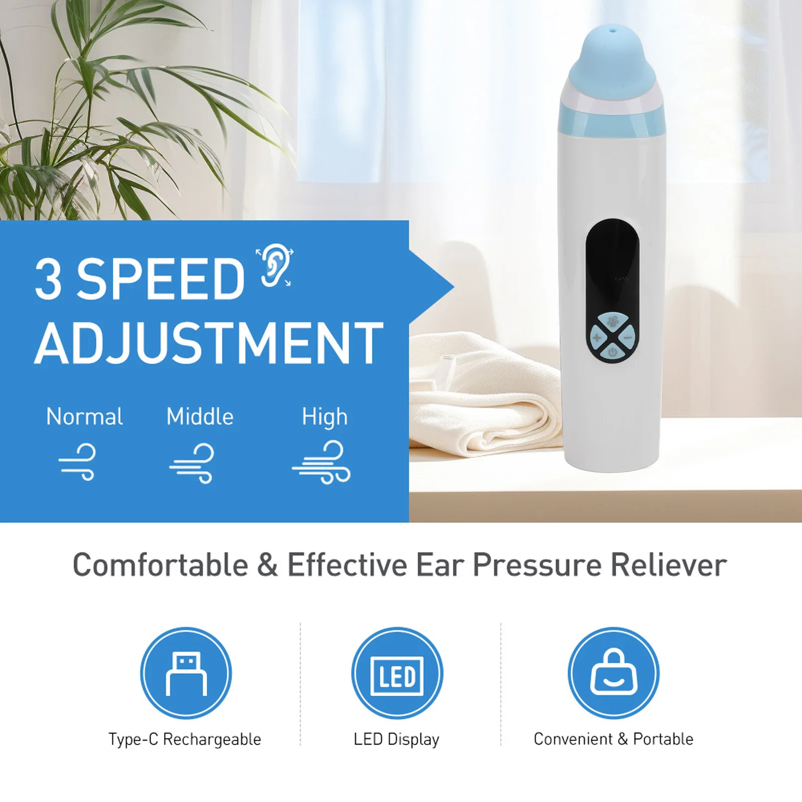 

Portable Ear Pressure Relief Device for Travel & Cold, Easy to Use Alternative to Ear Drops for Airplane Driving & Mountain Trip