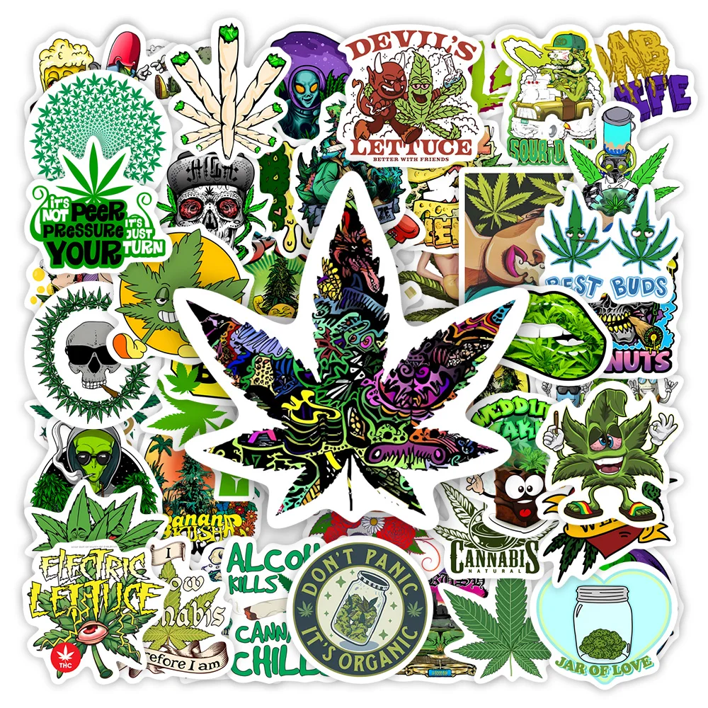 Weed Leaf Smokes Stickers Quirky DIY Toy Decorative Graffiti Decal for Phone Laptop Water Bottles Scrapbook Waterproof