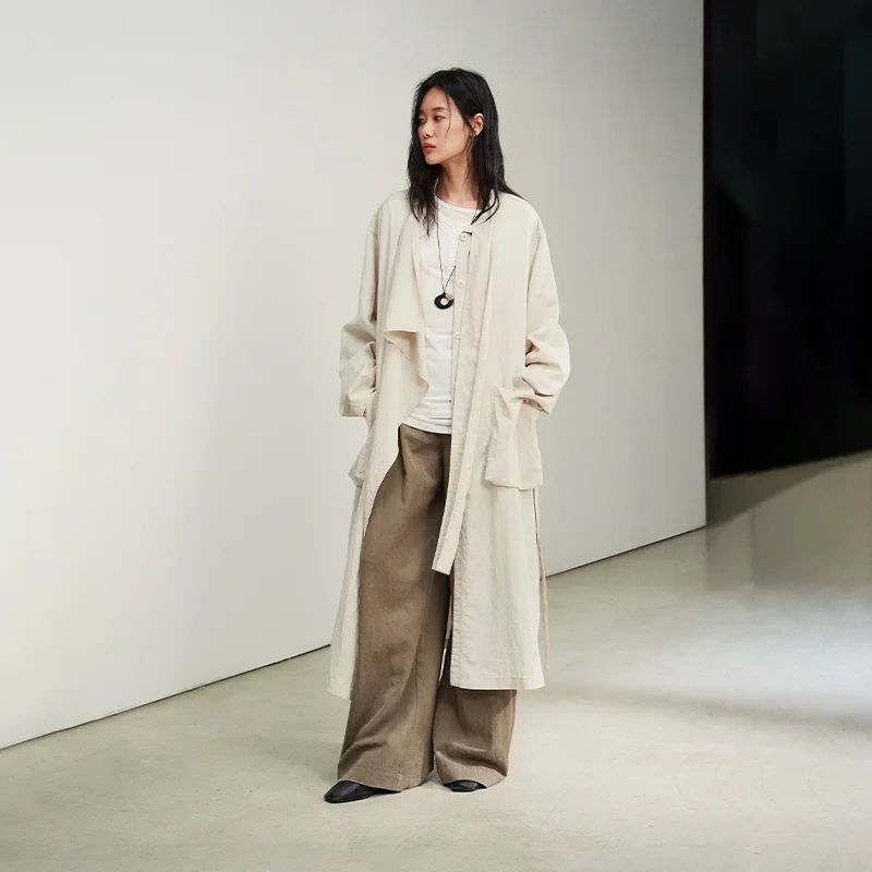 

Semicircle Retro Asymmetric Wrap Sle Women's Coat Mixed Lenzing Linen Casual Spring Faion Artistic Long Sve Outerwear