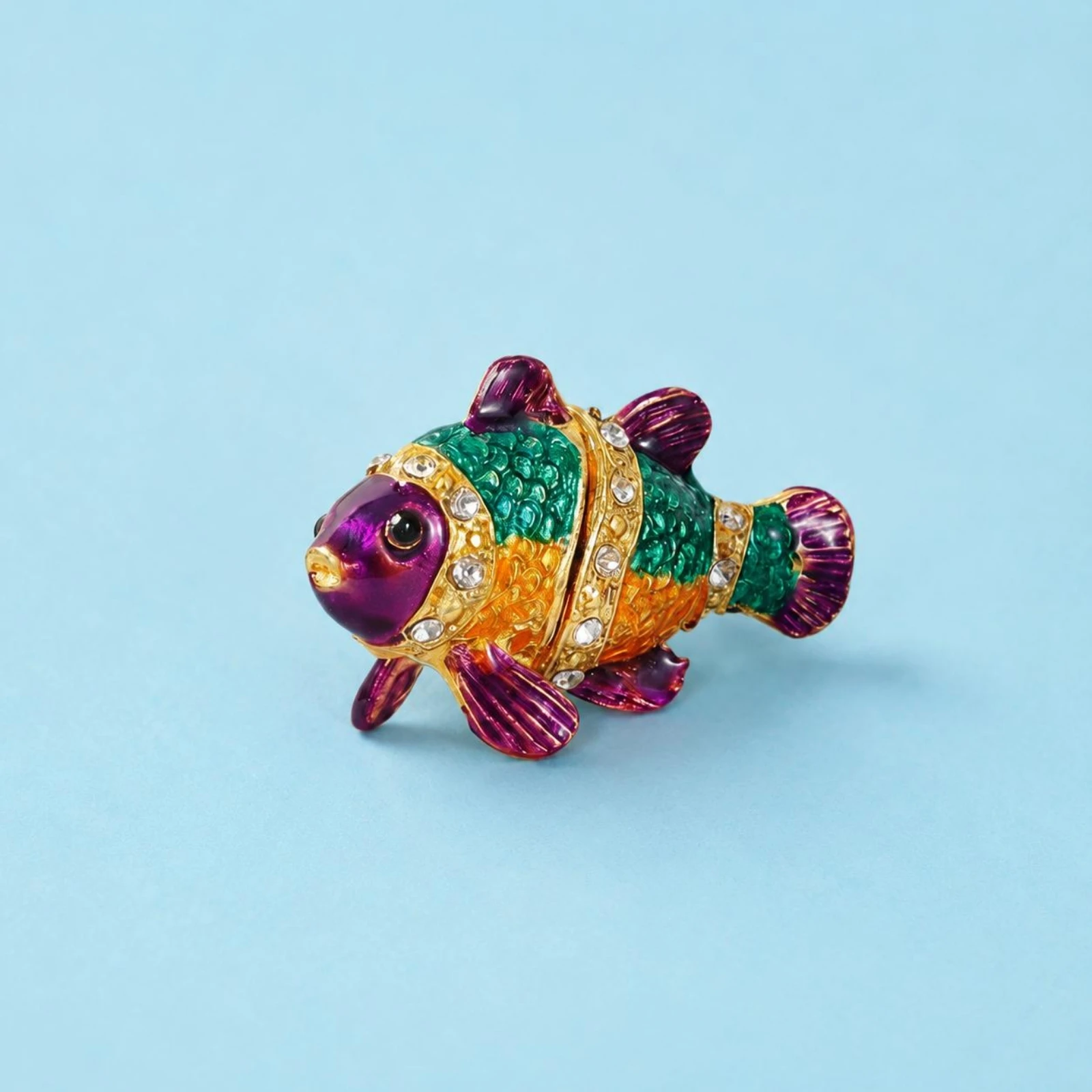 Fish Jewelry Box Enamelled Fish Trinket Box Desk Decor Miniature Decorative Item Crystal Accents for Desktop