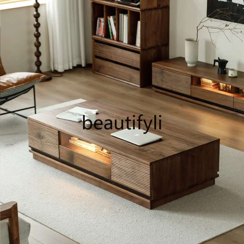 

A50 North American black walnut all-solid wood coffee table Nordic solid wood tea table living room coffee table combination