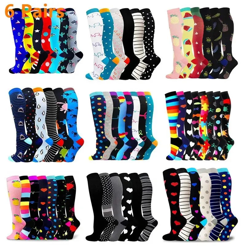 AliExpress Collection 남녀공용 압박 양말, 달리기 스포츠, 정맥류 정맥 부종, 무릎 높이 30 mmHg, 다리 지지대 스트레치 스타킹, 6 쌍