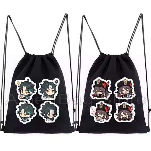 Chibi Hu Tao Xiao Collei Alhaitham Genshin Impact Furina Nilou Venti Thoma Zhongli Anime Drawstring Bag Soccer Backpack Sackpack