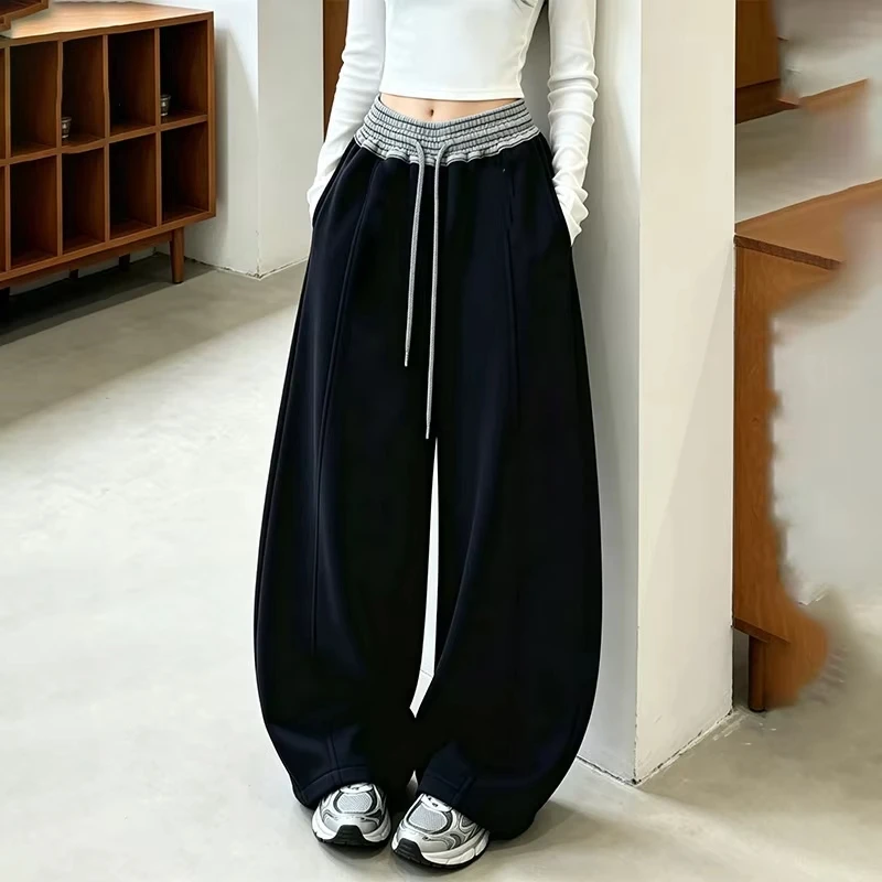 New Girls Autumn Cotton Knitted Sweatpants Children Sports Banana Pants with Splicing Design Kids Sporty Trousers Trackpants