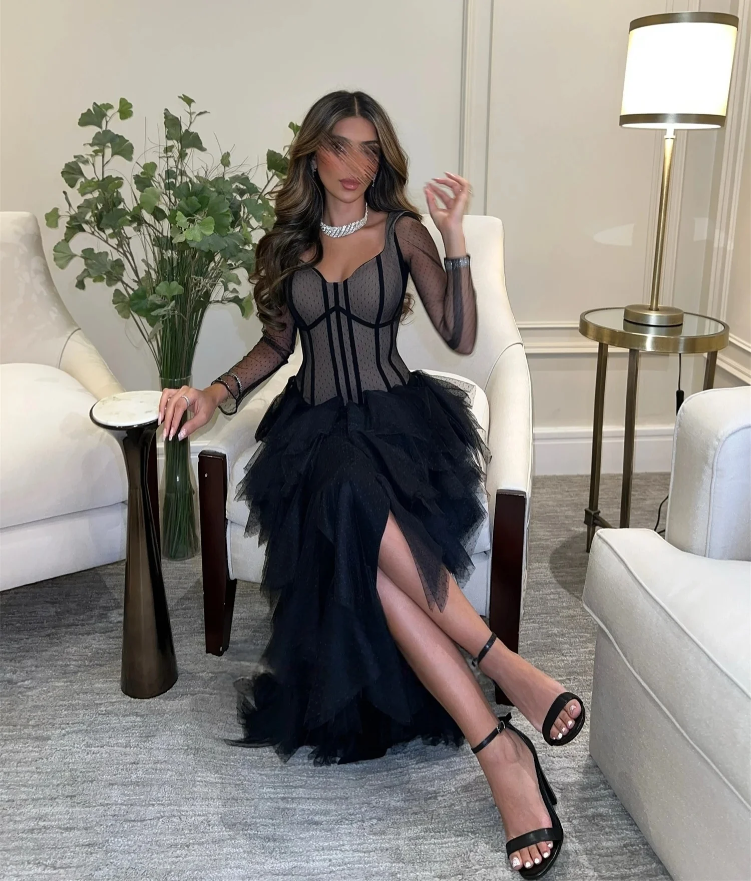 

Black Long Sleeves Bespoke Occasion Gown Evening Dresses Pastrol Unisex Jersey Retro Dubai Saudi Arabic Israel Prom Customized
