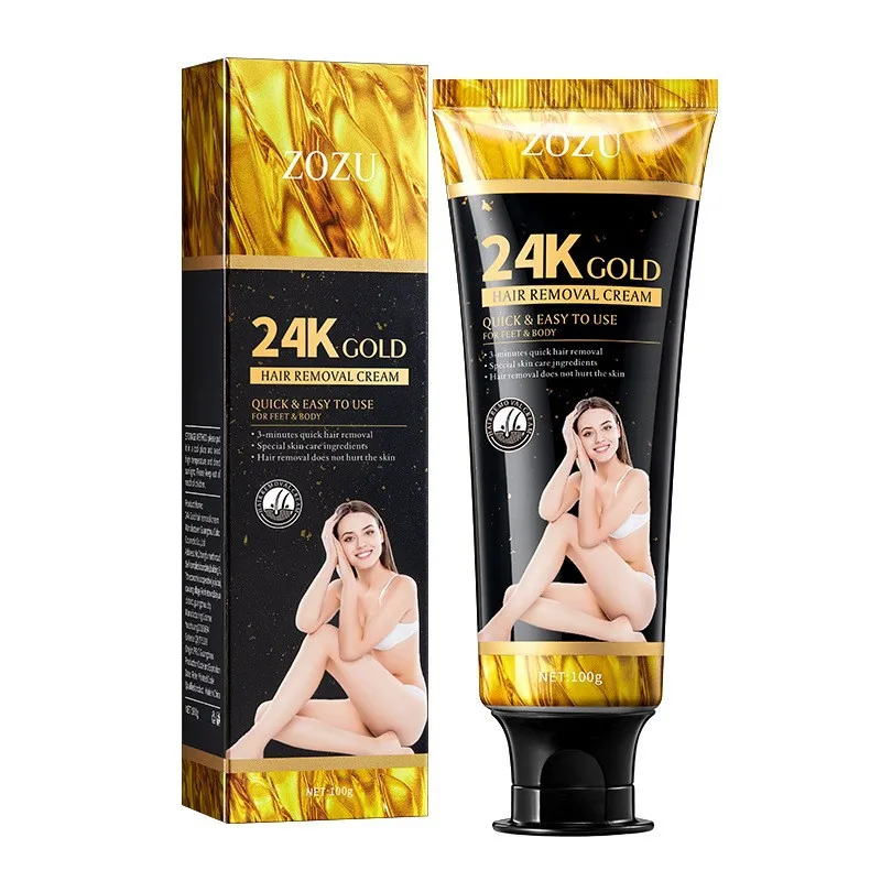Krim Penghilang Bulu Emas 24K – Mengencangkan Pori-pori Halus Lembut Tanpa Residu Untuk Lengan Kaki & Ketiak 100g