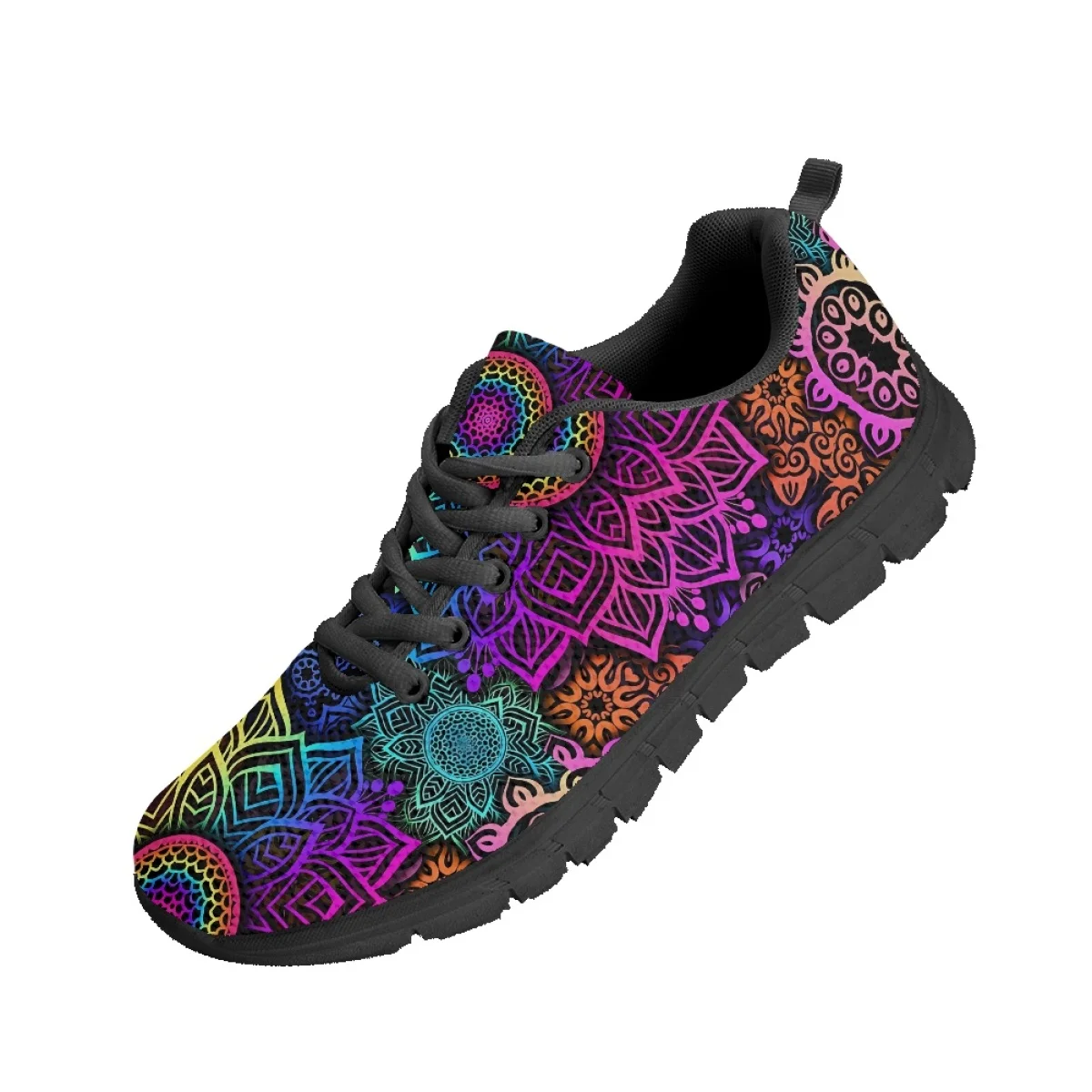 Gradient Mandala Flower Print Lace-up Flat Shoes Lightweight Running Sneakers Breathable Round Toe Walking Tennis Zapatos 2023