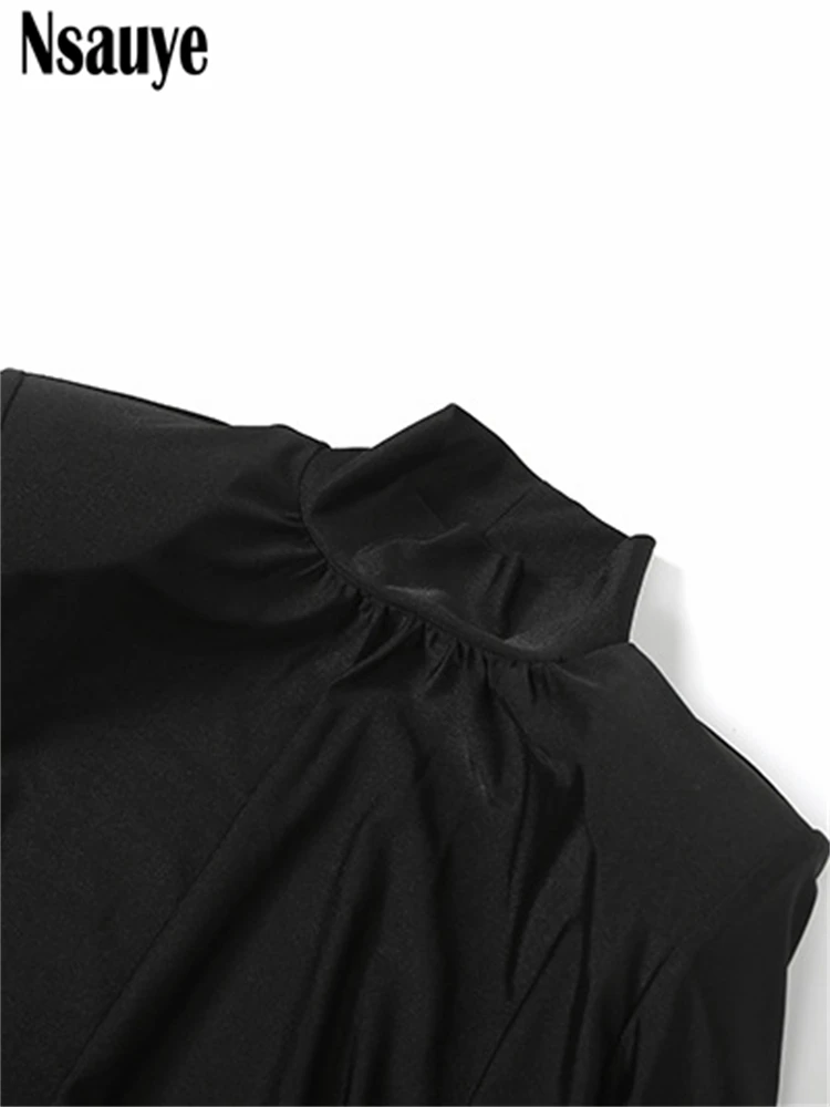فستان Nsauye أسود قصير الأكمام بأكمام طويلة للنساء فستان شتوي بلوفر بياقة مدورة مثير للحفلات المسائية والنوادي الليلية 2025 #6