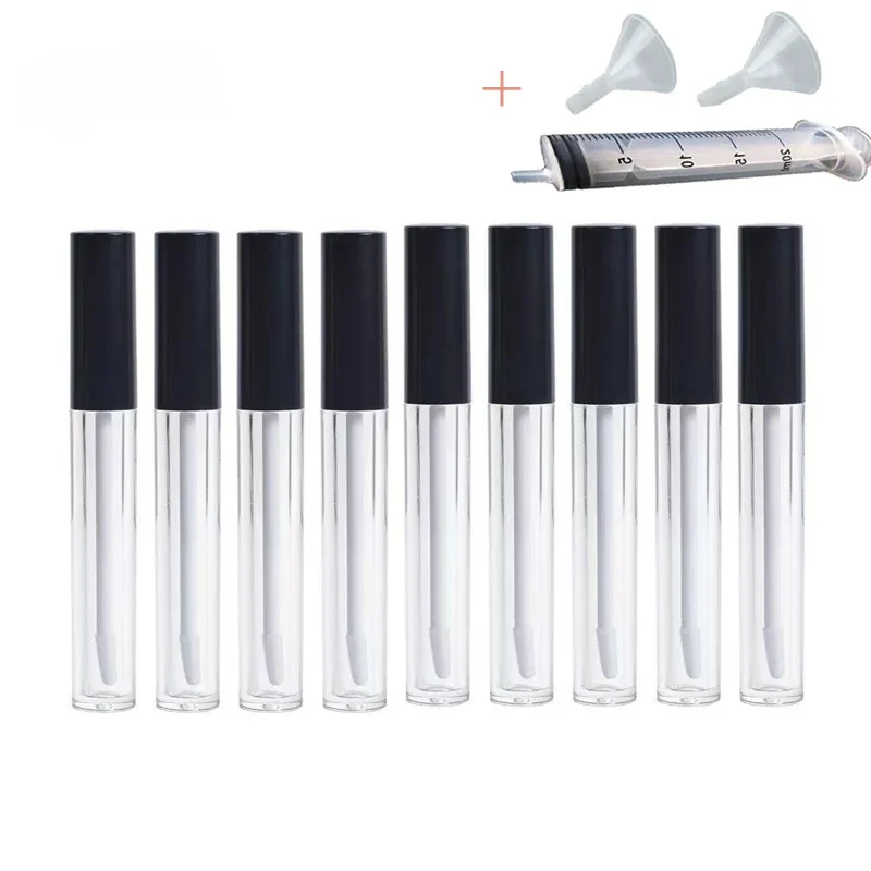 50PCS 5ml Lipstick Bottle Cosmetic Lip Gloss Clear Lipgloss Tube Big Packaging Container with Black Lid DIY Bottles Refillable