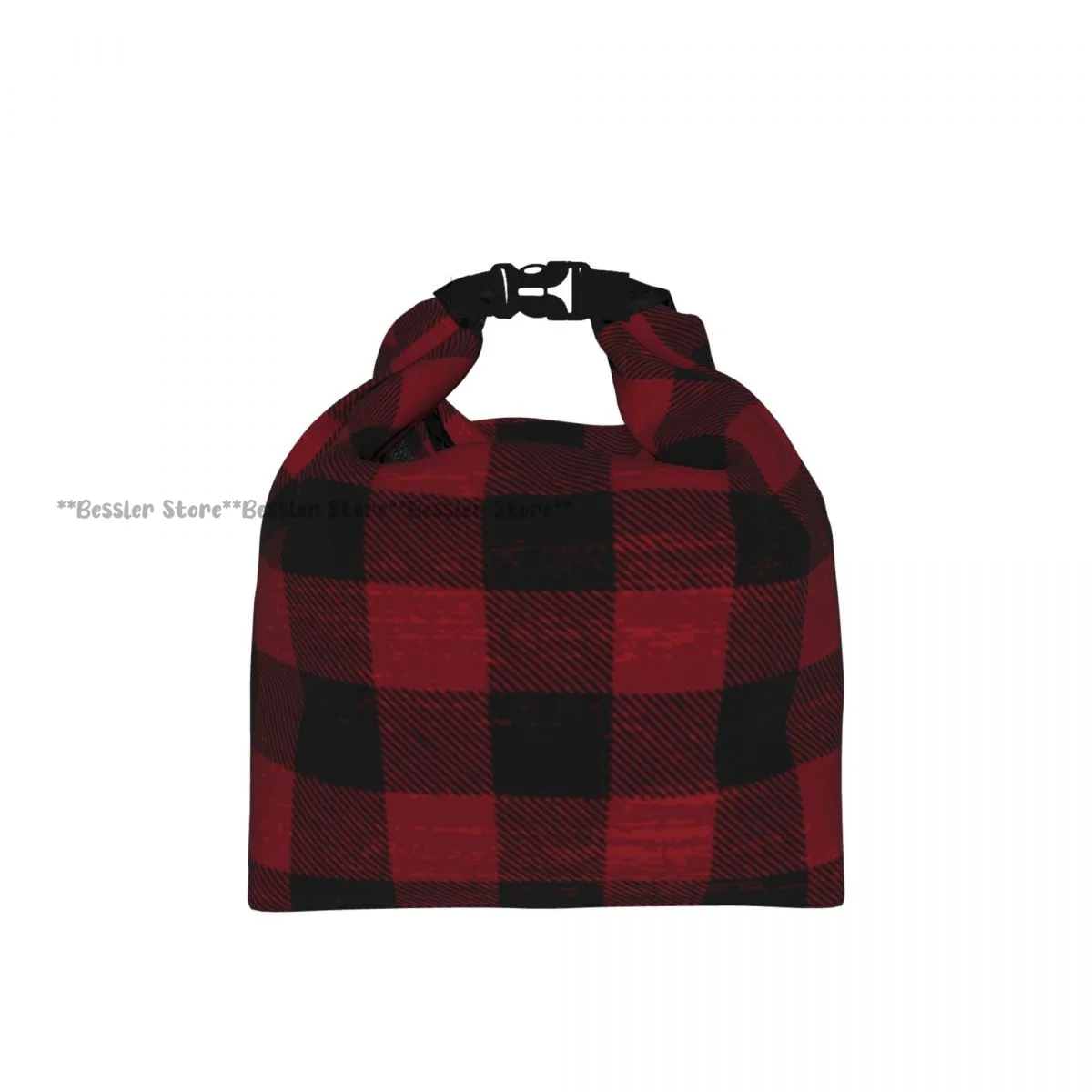 Roll-Top Insulated Lunch Bag Scratched Plaid Pattern Thermal Bento Box Bag Portable Cooler Bag for Picnic