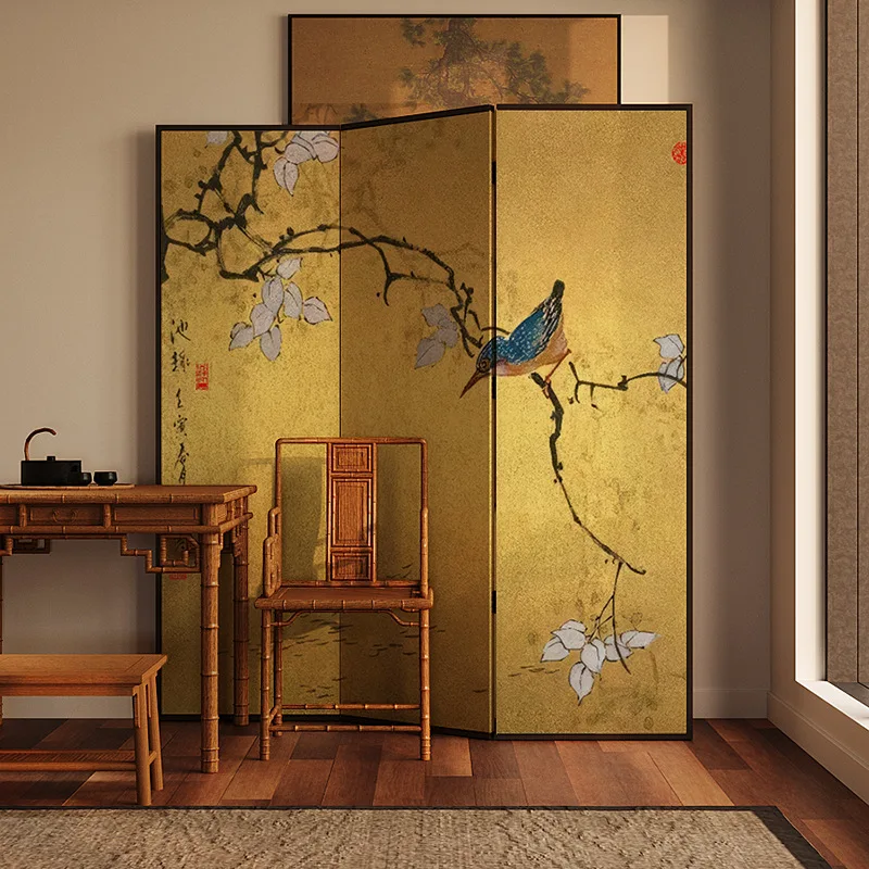 Oriental aesthetics neoclassical screen partition living room folding mobile entrance tea room bedroom lark painting folding scr